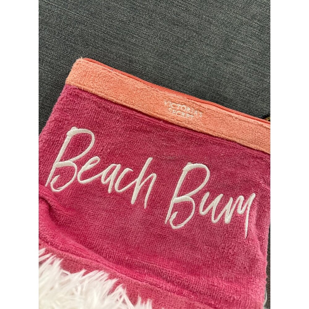 Victorias Secret Beach Bum Pink & Coral Terry Cloth Wristlet Pouch With Zipper C - Picture 3 of 9